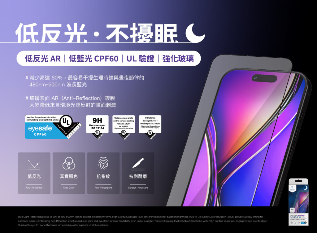 低反光 AR｜低藍光 CPF60｜UL 驗證｜強化玻璃
