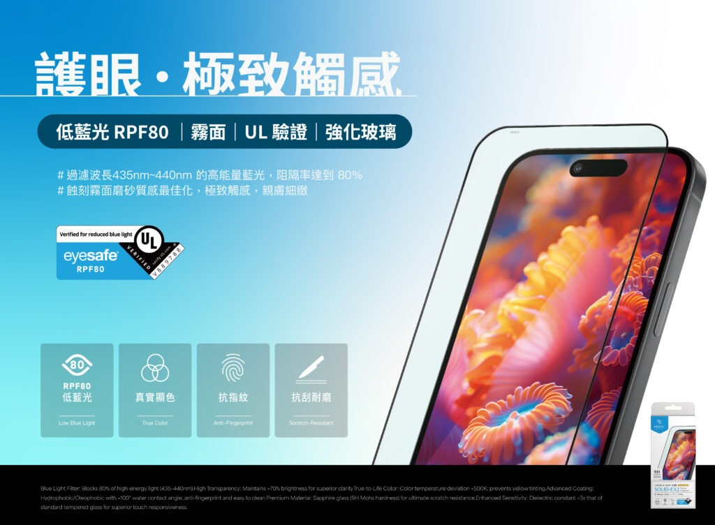 低藍光 RPF80｜霧面 ｜UL 驗證｜強化玻璃