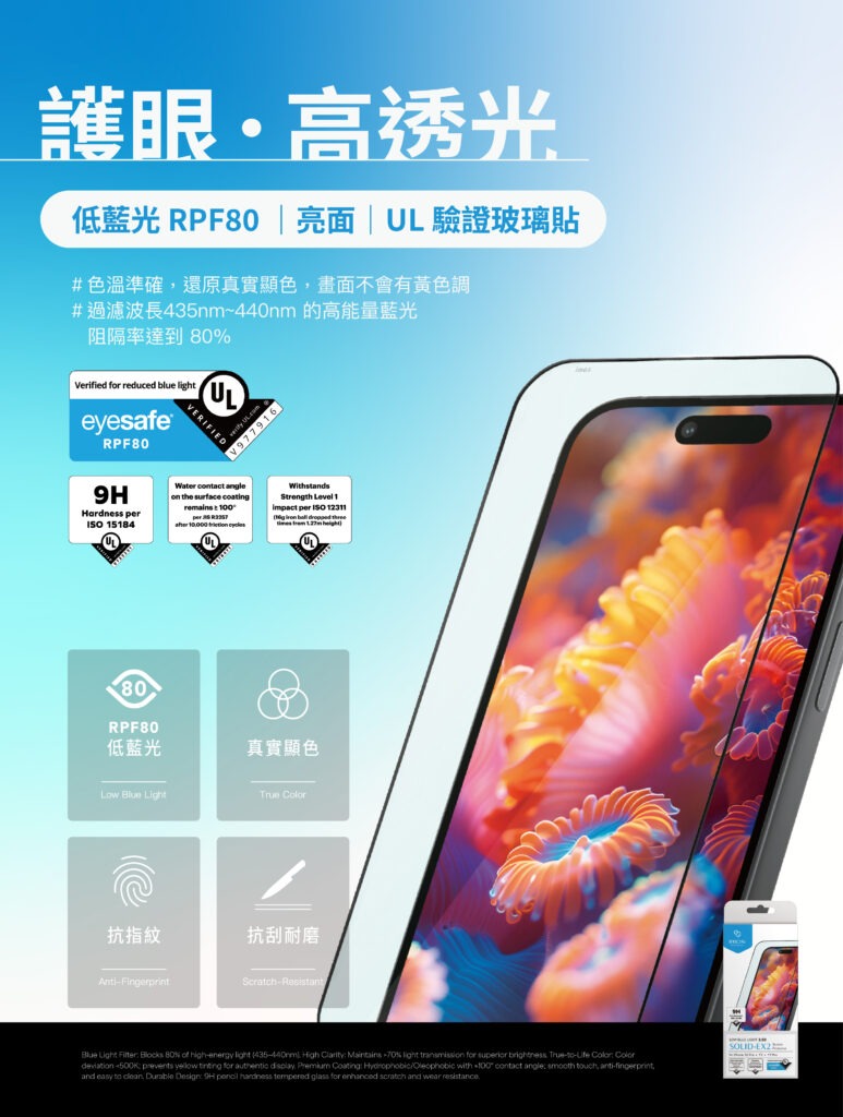 低藍光 RPF80｜亮面｜UL 驗證｜強化玻璃