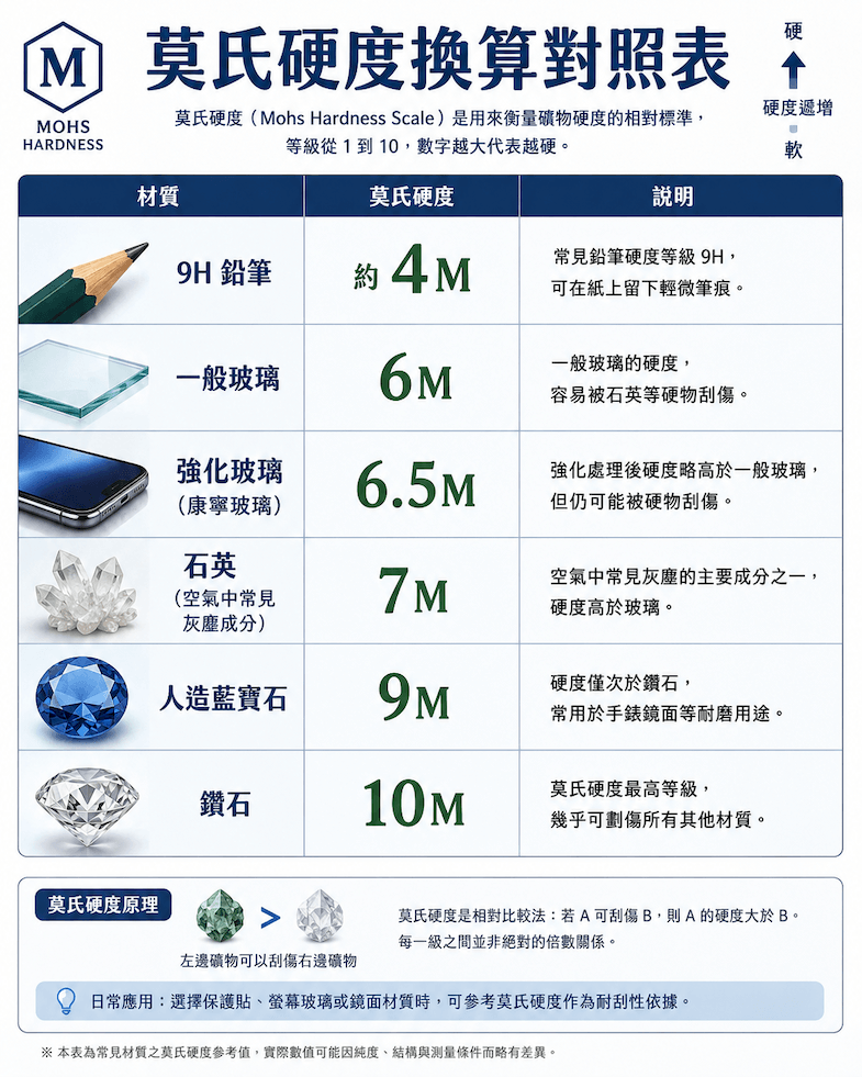 莫氏硬度換算對照表